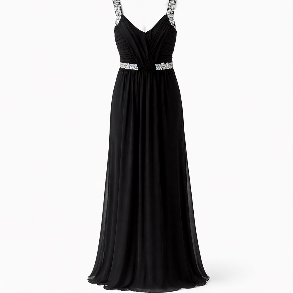 City Triangles Y2K Black Beaded Chiffon Prom Gown Juniors 5